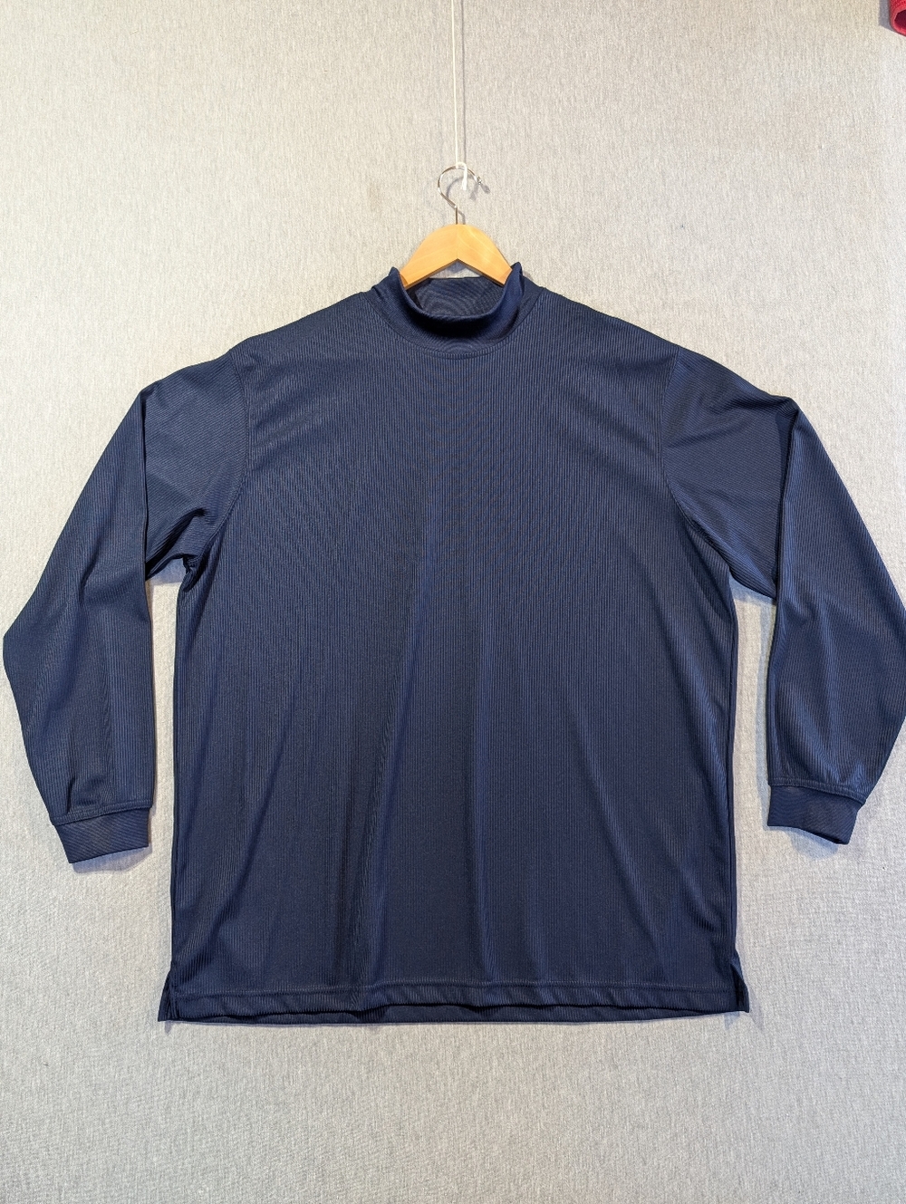 PGA Tour Performance Striped Pullover Shirt Men's XL Navy Blue Mock Neck